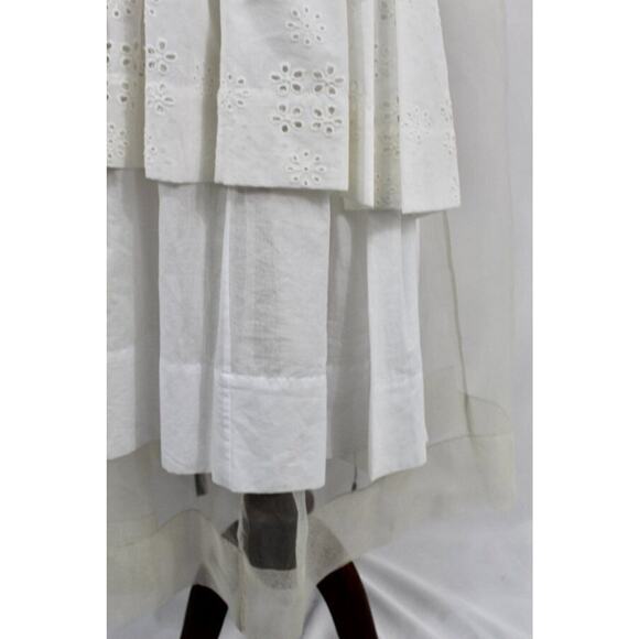 Women's Sz 4 6 Ivory Eyelet Platelet Dress Midi Layered - Picture 6 of 16